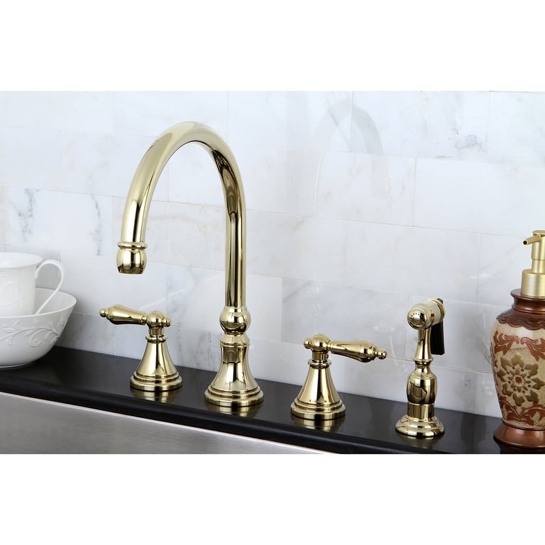 KINGSTON BRASS Governor Deck Mount Kitchen Faucet – Satin Nickel, 8-1/4" Spout, Brass Sprayer Included