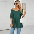 thumbnail image 4 of Defitshape Women's High T Shirt V Neck Top Short Sleeve Cotton Loose Crop Transformer Holiday One Shoulder Shirt Dark Green Large, 4 of 4