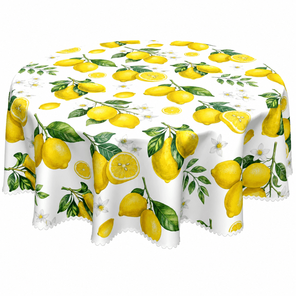 Verolix Lemon Round Tablecloth 60 Inch, Waterproof Polyester Table Cover with Fruit Print, Washable Wrinkle Resistant Tablecloth for Kitchen Dining Outdoor Picnic Summer Party Decor