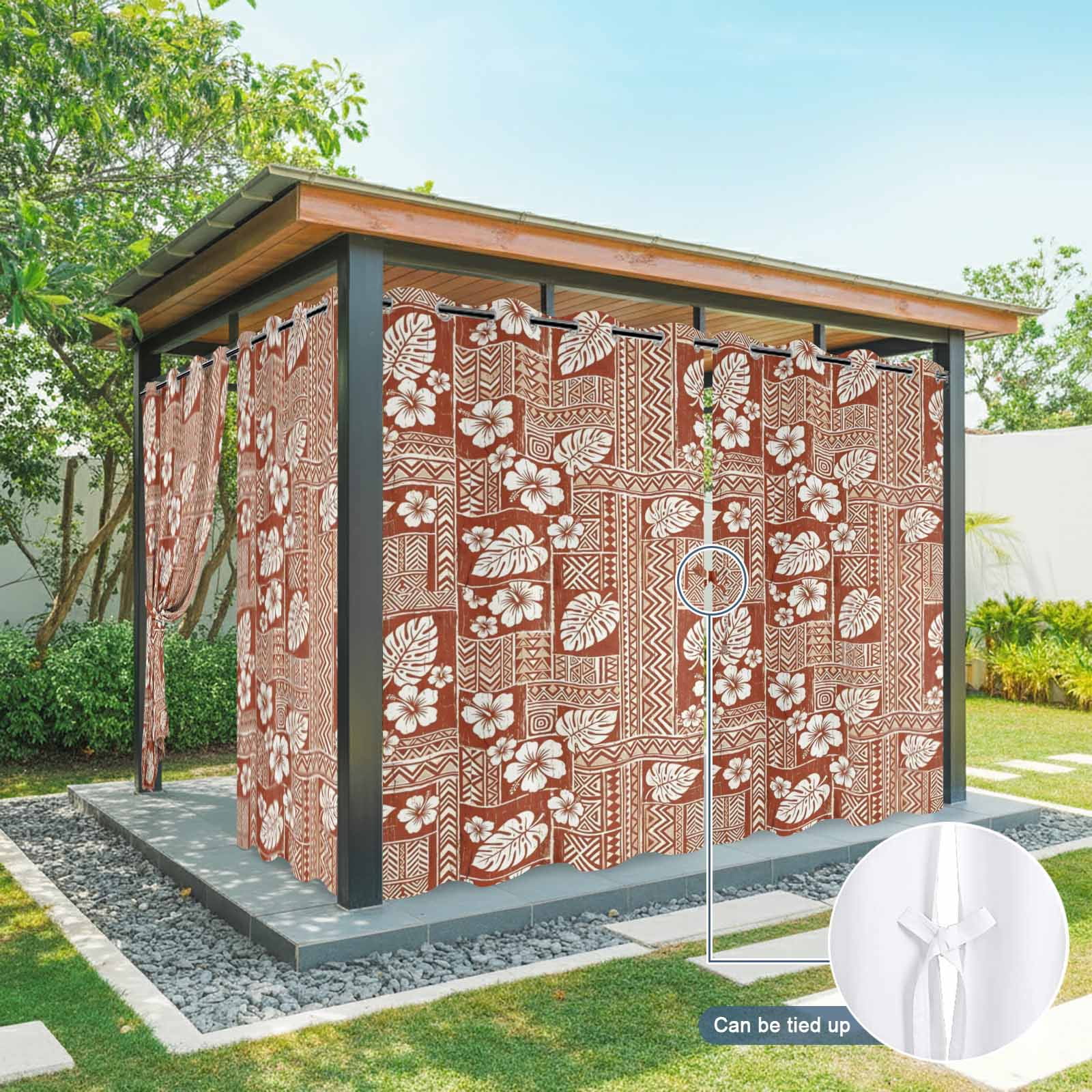 Tropical Blooms Outdoor Curtains for Patio, Summer Vintage Floral Brown Plaid Farmhouse Sunshade Privacy Drapes Grommet Waterproof Outside Curtains for Porch/Cabana/Balcony 54"x 108", 1 Panel