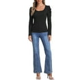 thumbnail image 2 of Blusa básica de manga larga con cuello cuadrado INSPIRE CHIC para mujer, con mangas abullonadas, color negro, talla S, 2 of 6