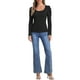 thumbnail image 2 of Blusa básica de manga larga con cuello cuadrado INSPIRE CHIC para mujer, con mangas abullonadas, color negro, talla S, 2 of 6