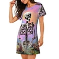 thumbnail image 2 of Sikiie Sky Sunflower Skull Print Women's Short-sleeved Nightdress, Round Neck Pullover Nightdress Pajamas Summer Home Wear, 2 of 6