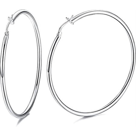 Bonjour Jewelers 18k White Gold Plated Hoop Earrings (50mm Dia)