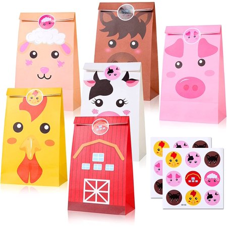12 Pack Farm Animal Party Bags Decoration Barnyard Party Favor Candy ...