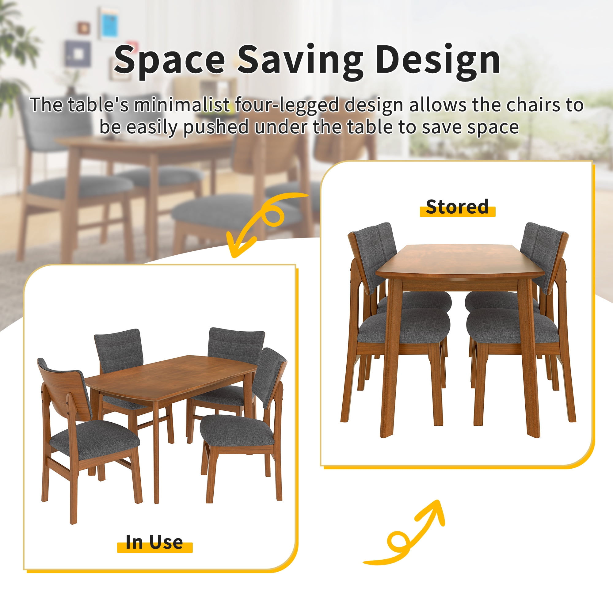 Modern Dining Table, Solid Wood Kitchen & Dining Room Table for 4, Minimalist Table for Dining Room, Rectangular Dinette Table