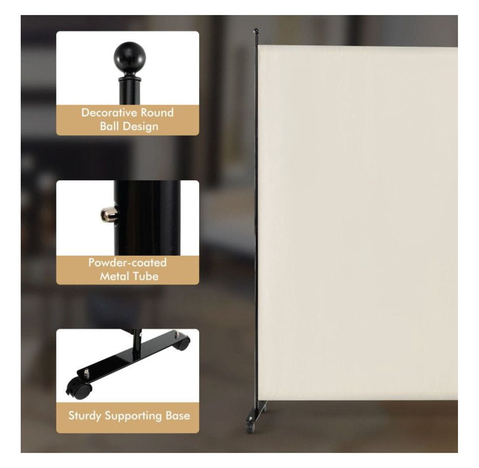 Yunken Single Panel Rolling Room Divider with Smooth Wheels, 6 Ft Tall Mobile Privacy Screen for Home & Office