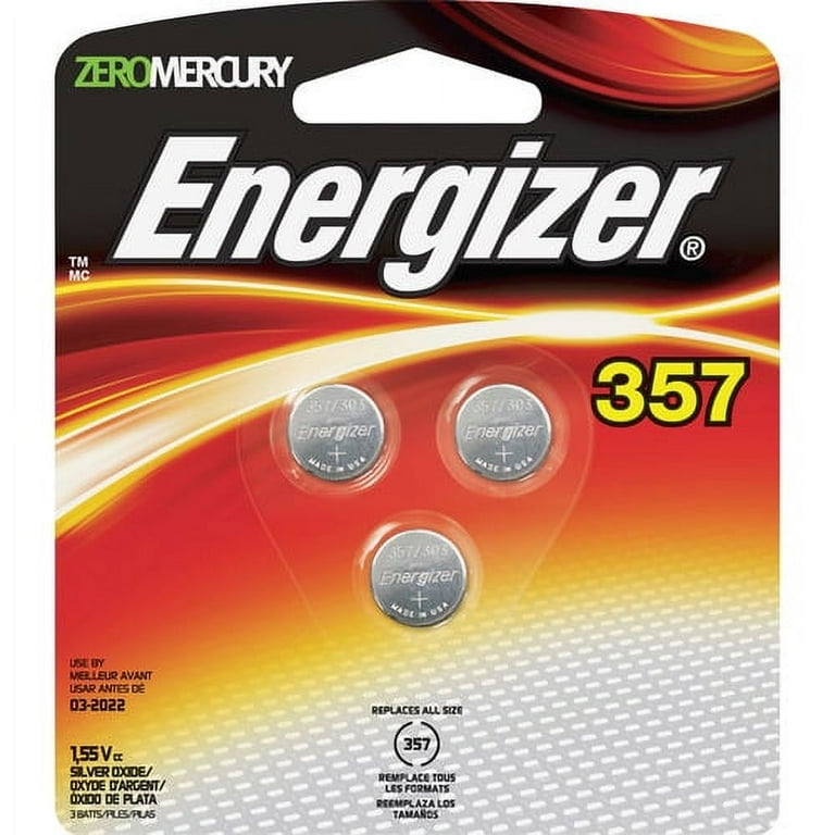Energizer 357/303 Silver Oxide Button Battery, 3 Pack - For Multipurpose - 1.6 V DC - Silver Oxide - 3 / Pack Energizer 357/303 Silver Oxide Button Battery, 3 Pack - For Multipurpose - 1.6 V DC - Silver Oxide - 3 / Pack