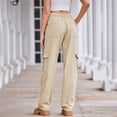 thumbnail image 3 of Pantalones Cargo for mujer, pantalones elásticos de cintura alta, pantalones de viaje de pierna ancha, pantalones casuales holgados, ropa de calle de senderismo con múltiples bolsillos, 3 of 7