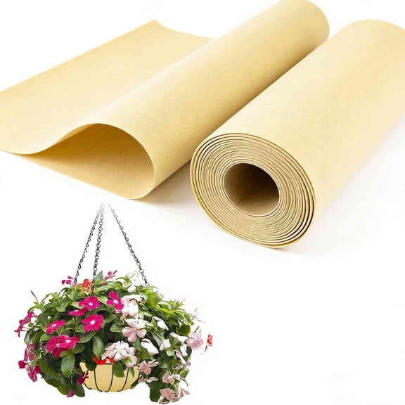 1 Roll Fabric Planter Liner, 12" x 80" Non Woven Plant Felt Liner Roll Beige Coco Liners Roll Alternative Coconut Basket Liner Roll Replacement for Planter Hanging Flower Basket Window Box