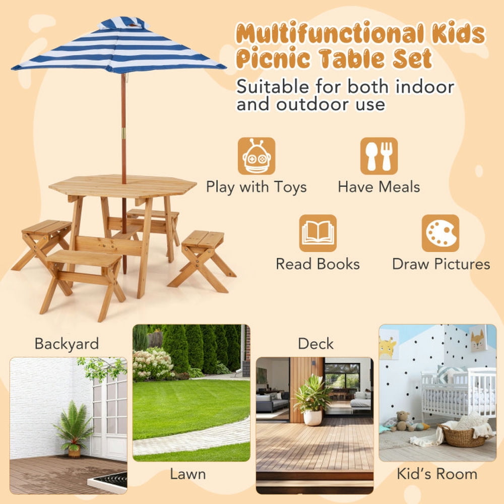 Spaco Kids Wooden Table Set for Children Aged 3+ Years-Natural, Toddler Table and Chair Set for Arts & Crafts, Snack Time, Homeschooling, Homework