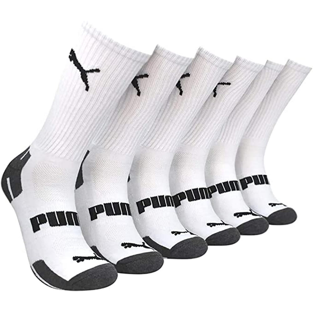 PUMA PUMA SOCKS MEN'S PACK 6 CREW SOCKS LARGE 10 13 WHITE