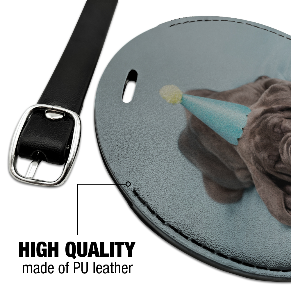 Neapolitan Mastiff Dog Puppy Blue Birthday Party Hat Round Leather Luggage Card Suitcase Carry-On ID Tag - image 4 of 8