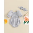 thumbnail image 4 of Suealasg Infant Baby Girl Summer Jumpsuit Solid Color Puff Sleeve Ruffled Romper Bodysuit +Headband 0-18 Months Infant Girls Outfits, 4 of 8