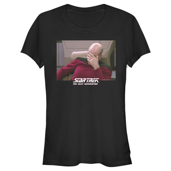 Junior's Star Trek: The Next Generation Captain Picard Palm to Face Meme Graphic Tee Black Medium
