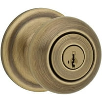 Kwikset Juno Entry Knob featuring SmartKey in Antique Brass