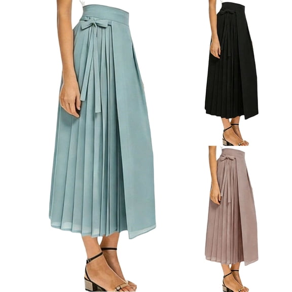 FRSASU Womens Chiffon Wide Leg Skirt Pants Boho Loose Palazzo with Elastic Waist Lace up Beach Vacation Pants Pink