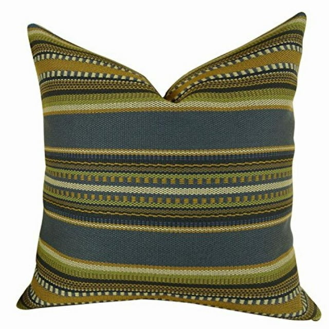 Plutus Chic Coussin Rayé Indigo Fait Main, (Double Face 22 Pouces x 22 Pouces)