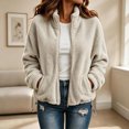 thumbnail image 2 of Enjoytime Fleece Jacket Women Lapel Long Sleeve Full Zip Up Short Coat Casual Warm Cozy Fall Winter Outwear with Pockets, 2 of 8