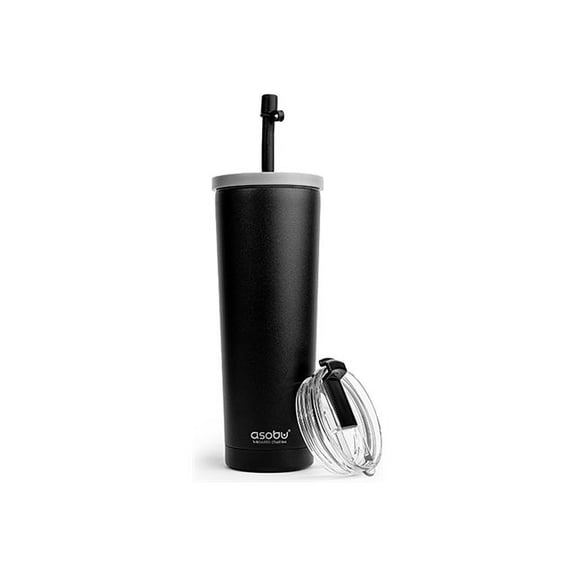 ASOBU Ocean Double-Walled Vacuum-Insulated 27-Oz. Stainless Steel Travel Tumbler with Flexible Straw and Dual Lids (Black), ICT27BK