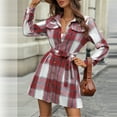thumbnail image 7 of Women's Casual Dress Long Sleeve Stripe Plaid Elegant Loose Fit Midi Dress for Spring Fall Office Daily,Red,XL, 7 of 7