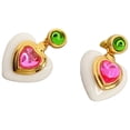 thumbnail image 1 of Pendientes con personalidad para mujer, aretes de resina blanca con incrustaciones de piedras preciosas rosas, temperamento en forma de corazón, nueva moda, 1 of 4