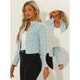 thumbnail image 2 of DARING DIVA Women's Elegant Stand Collar Business Plaid Tweed Blazer XL Light Blue, 2 of 6