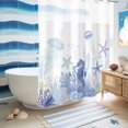 thumbnail image 5 of No Hook Shower Curtain, Purple Coastal Shower Curtains for Bathroom with See Through Top Window, Summer Ocean Coral Jellyfish Seahorse Starfish Waterproof & Washable Bath Curtain 60"x72", 5 of 9