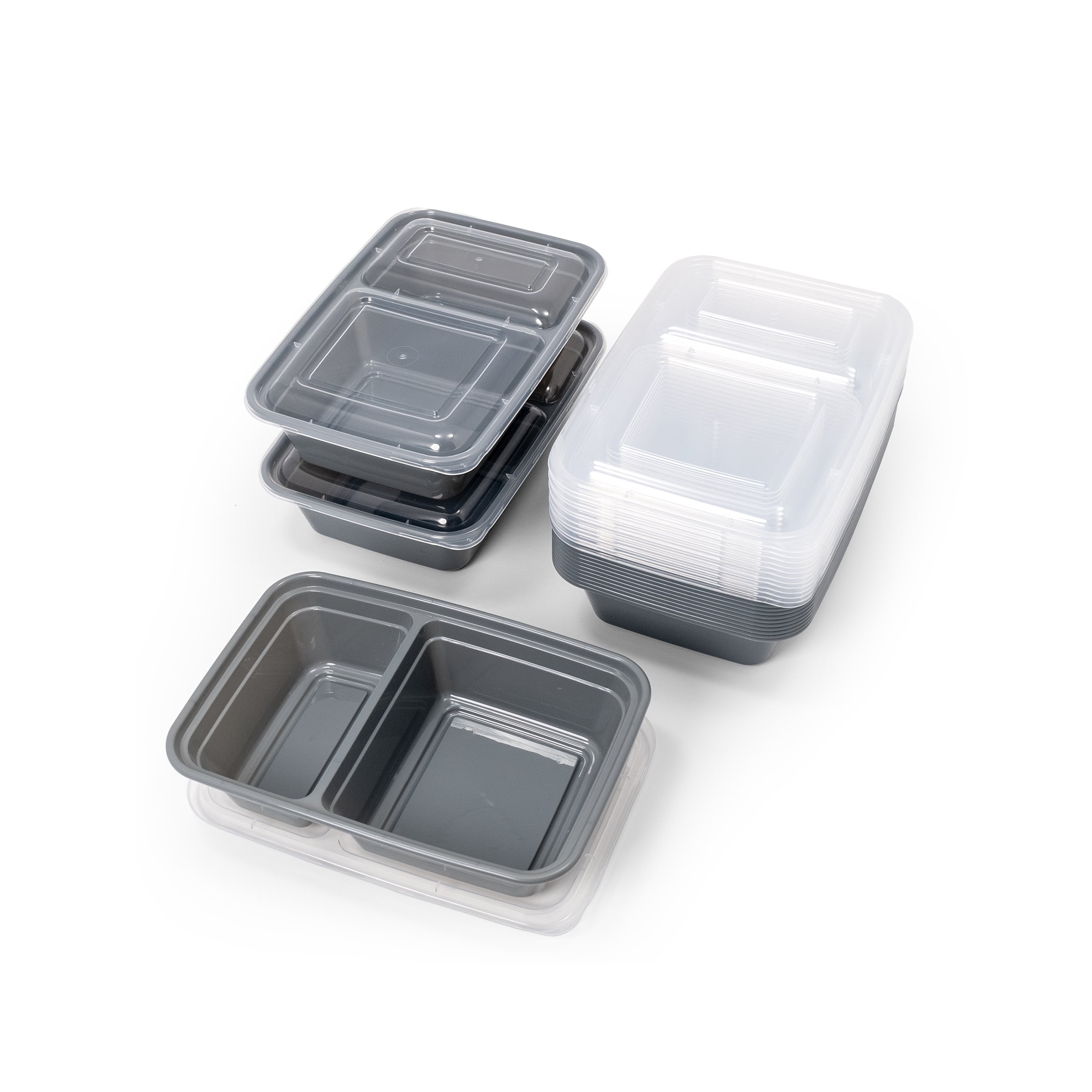 Mainstays 15-Pack 2-Compartment BPA-Free Meal Prep Food Storage Containers, Soothing Grey
