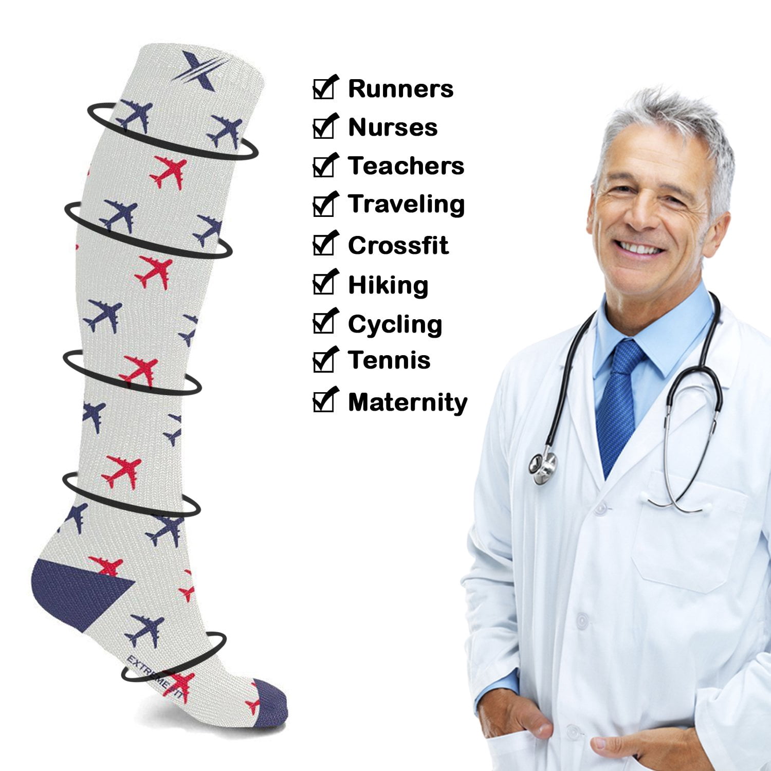 Extreme Fit Men's and Women's Breathable Running Compression Socks, Multicolor (3 Piece)