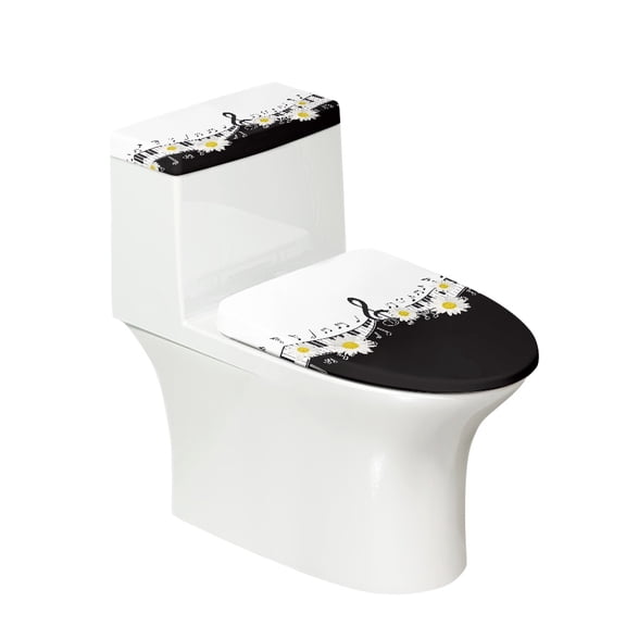 HELLHERO Daisy Piano Music Toilet Lid Cover Set 17"x21", Durable Polyester Toilet Tank Lid Cover for Home Bathroom and Hotel Use