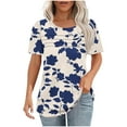 thumbnail image 2 of JTZGDY Summer Shirts for Women Casual Ruched Pleated Short Sleeve Crewneck Graphic T-Shirts Cute Floral Printed Ladies Flowy Tunic Blouse Blue#01 XL, 2 of 6