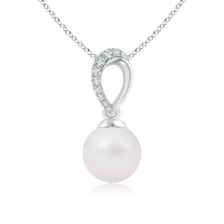 Akoya Cultured Pearl & Diamond Bale Pendant in 14K White Gold (8mm Akoya Cultured Pearl) - SP1553AKPRD-WG-A-8