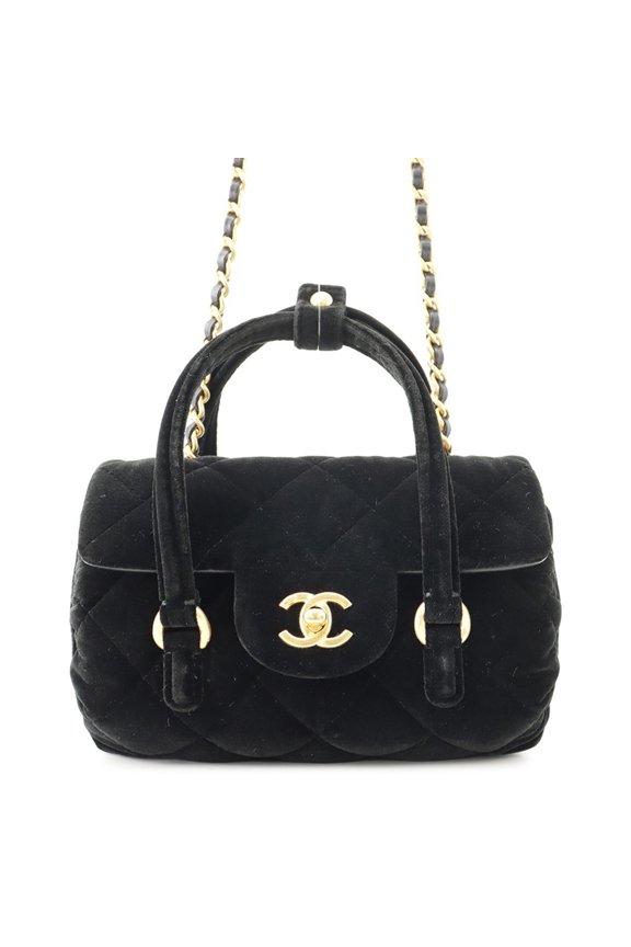 Pre-Owned Chanel Chain Shoulder Bag Mini Flap Coco Mark Matelass Velvet CHANEL Handbag Black