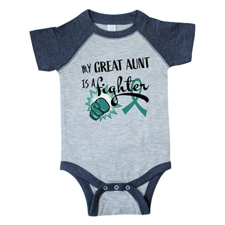 

Inktastic Ovarian Cancer Awareness My Great Aunt is a Fighter Gift Baby Boy or Baby Girl Bodysuit