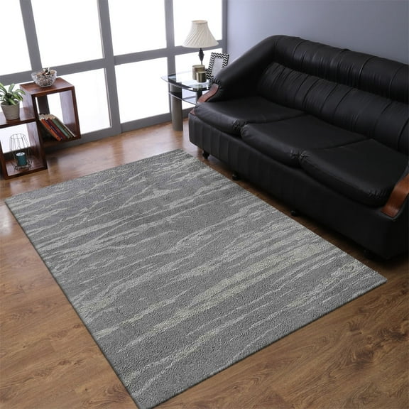 Rugsotic Carpets Hand Knotted Silk Area Rugs - 3'X5', Rectangle, Gray Beige, Contemporary Modern Design, High Pile Thick Handmade Anti Skid Area Rugs For Living Room, Bed Room (Ns3308)