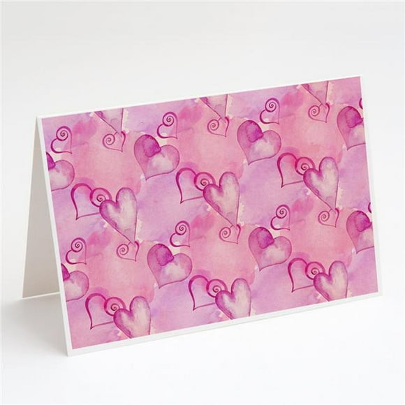 Cartes de Vœux Aquarelle Cœurs Rose Vif & Enveloppes - Lot de 8