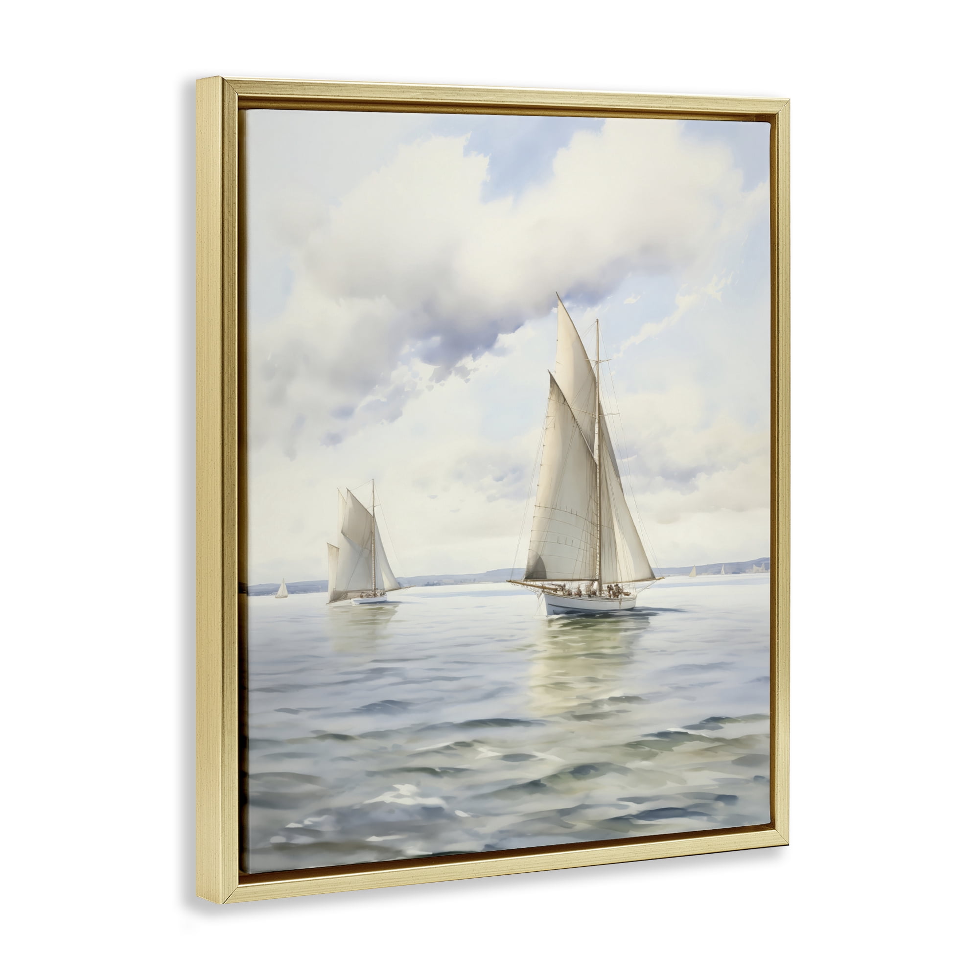 Stupell Industries Sailing Toward a Tranquil Horizon Gold Framed Floater Canvas Wall Art, design by LSR Design Studio