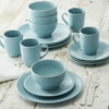 Better Homes & Gardens Beaded Dinnerware, Ocean Pearl Blue, Stoneware, Set of 16