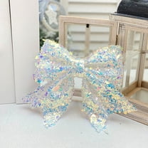 EWASWON Oversized White Christmas Bow Ornament - Glitter Ribbon Holiday Decoration for Christmas Tree, 8.26x9.44in