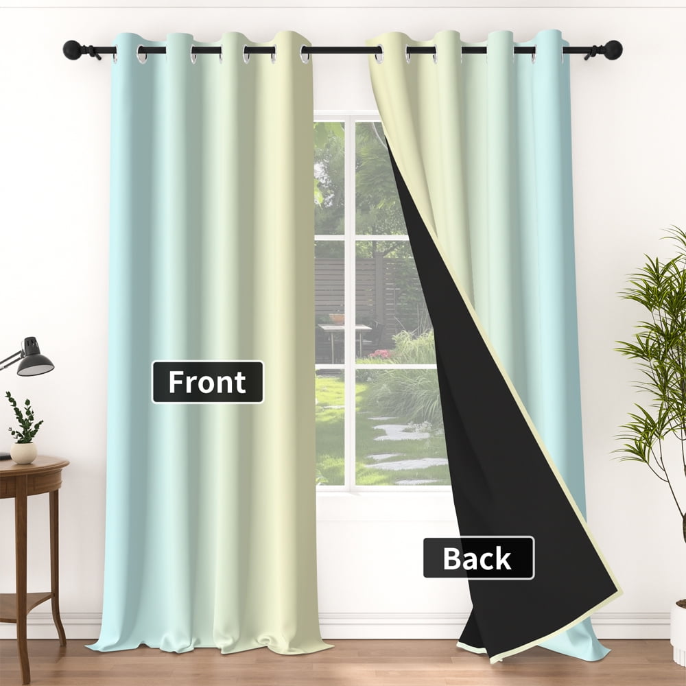 Lfeey Blackout Curtain for Living Room 63 inch Length, Light Blue Yellow Gradient Curtain, 2 Panels