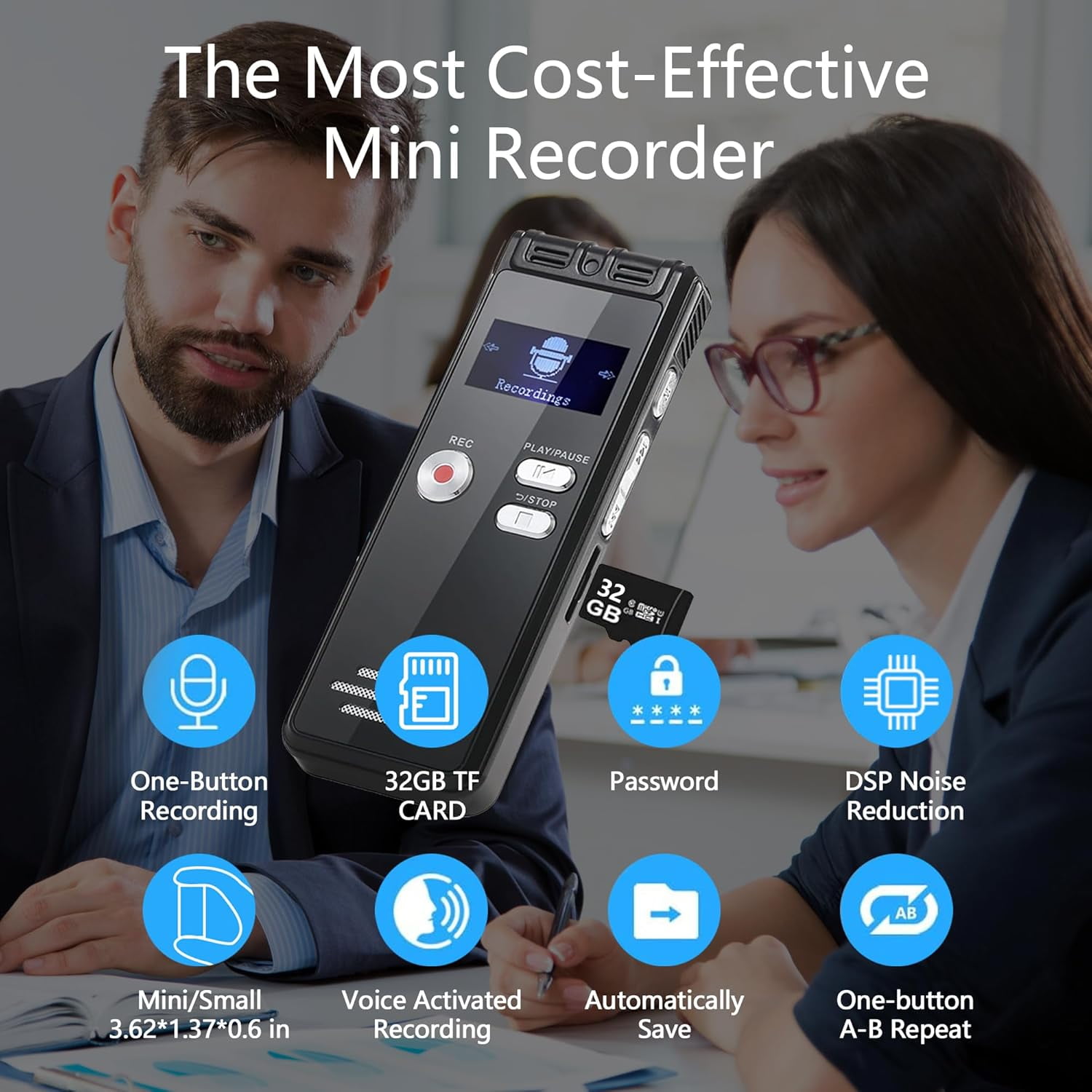 128GB Digital Voice Recorder Activated with Playback - 3072 Kbps HD Recording and Noise-Canceling Voice-Activated Recording, Audio Recording Device