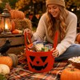 thumbnail image 6 of Halloween Woven Pumpkin Candy Basket with Handles, Cotton Rope Storage Tote for Trick or Treat, Decorative Candy Bowl for Candies Storage, Spooky Gift Basket Container 7x6.3Inch, 6 of 6