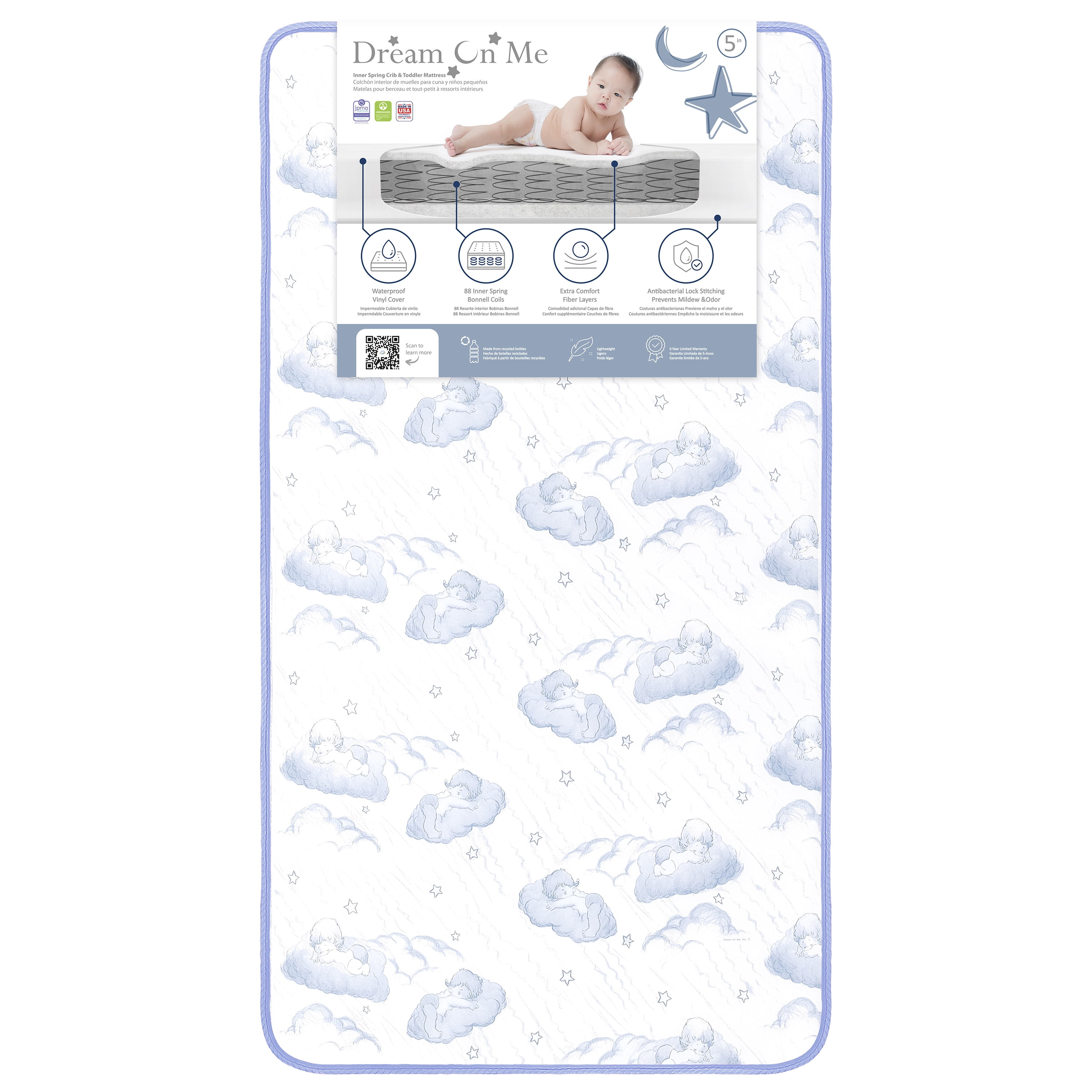 Dream on Me 2-In-1 Breathable Sweet Dreams 6” 88 Coil Crib & Toddler Innerspring Mattress