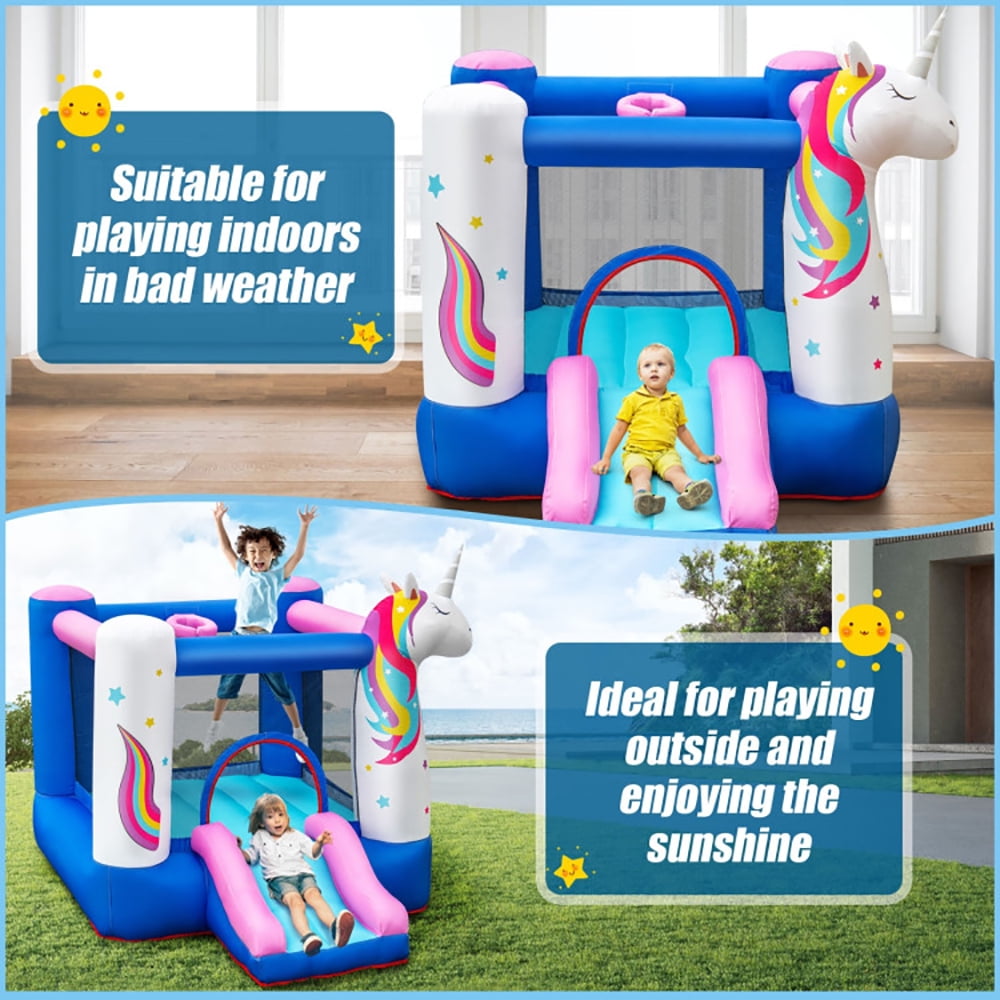 Aimee Lii Inflatable Slide Bouncer with Basketball Hoop for Kids without Blower, Toddler Bounce House