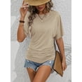thumbnail image 3 of MORTTIC Women's Slim-Fit Ruched Short Sleeve T-Shirt - Crewneck Casual and Stylish Fitted Top for Everyday Wear, 3 of 6