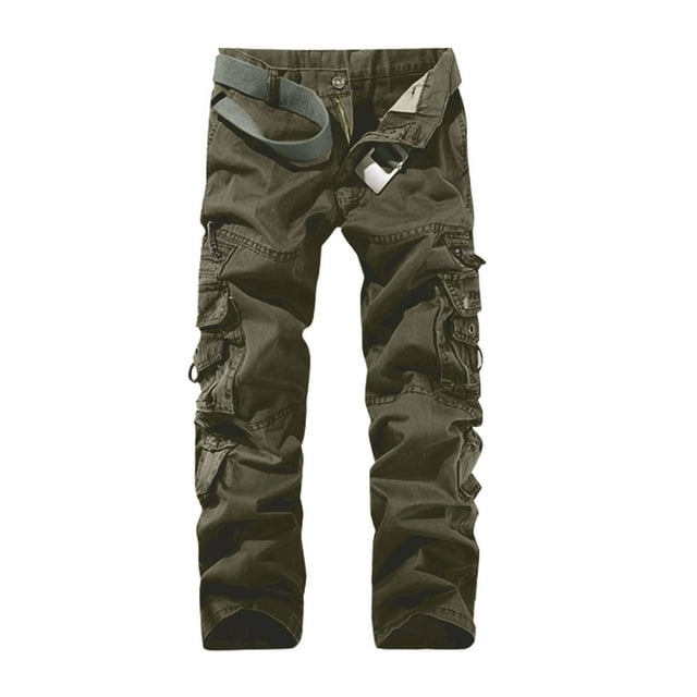 Pantalon Cargo Ample pour Hommes Multi-Poches Lavé Style Urbain Uni Décontracté Salopette de Sport Homme Pantalon Décontracté B 36