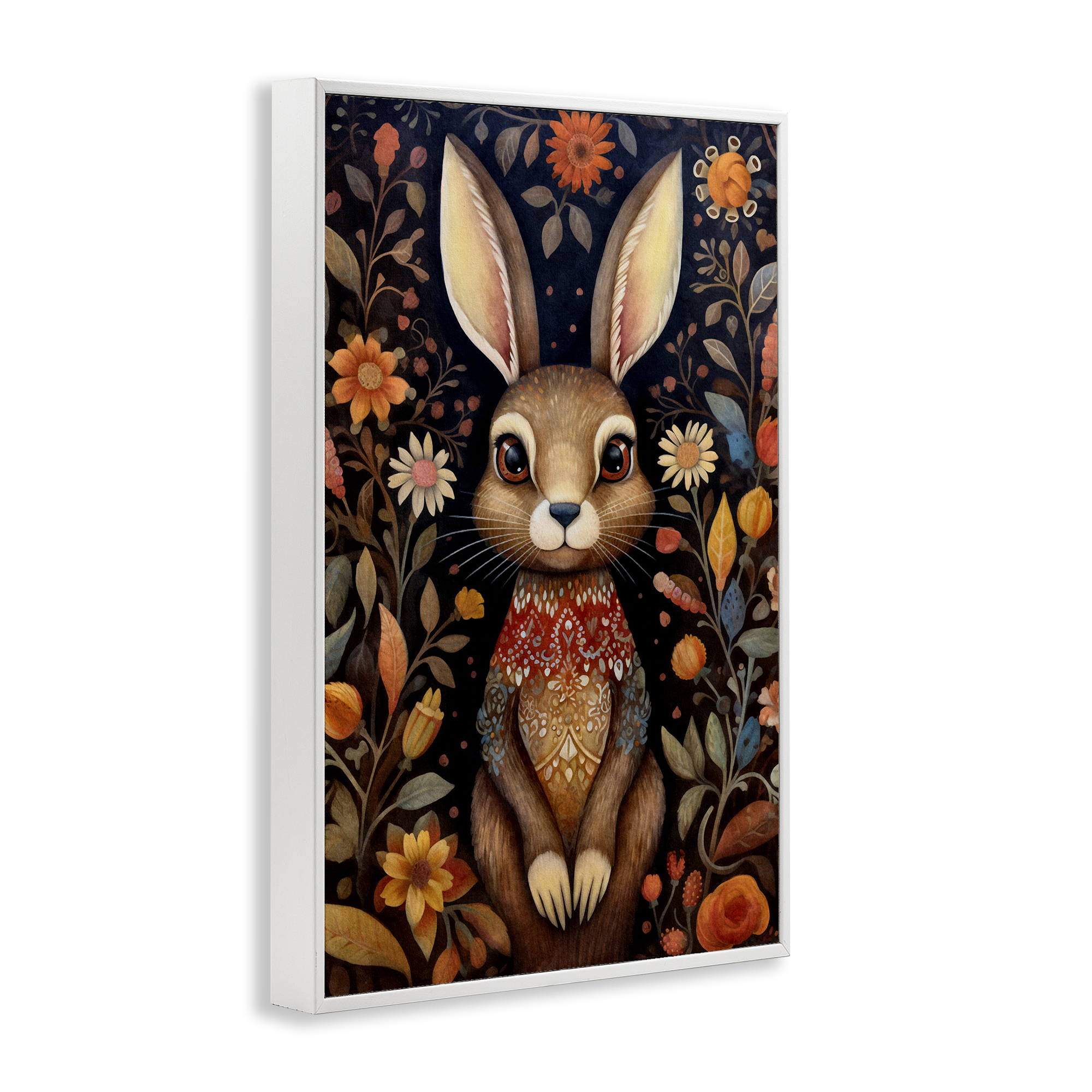 Stupell Industries Woodland Pattern Rabbit Animals & Insects Painting White Framed Art Print Wall Art, 12 x 18