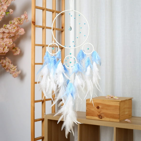 XYAIYT Bohemian Dreamcatcher Wall Decor with Natural Feathers,Wooden Beads Crystals for Bedroom,Living Room,Office Spiritual Gift,31.5 x 7.87 Inches(Blue)