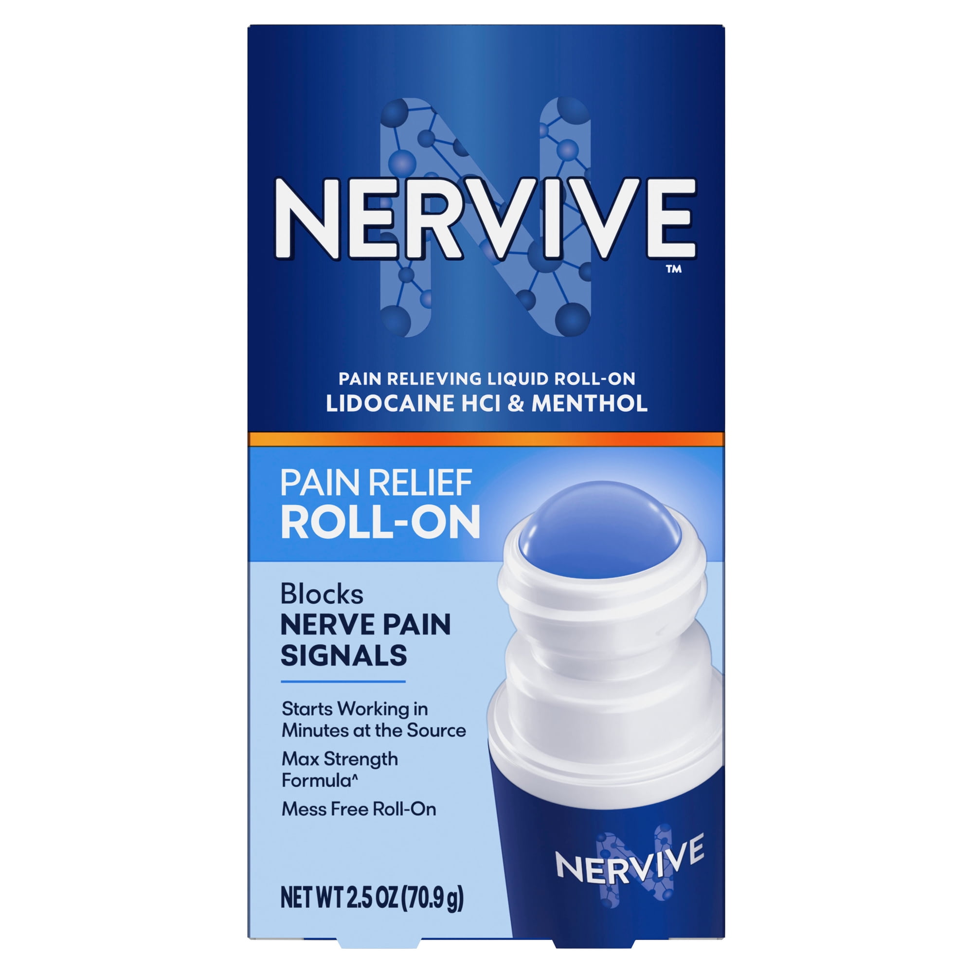 Nervive Pain Relieving Roll On, Max Strength Topical Pain Relief, 2.5 oz